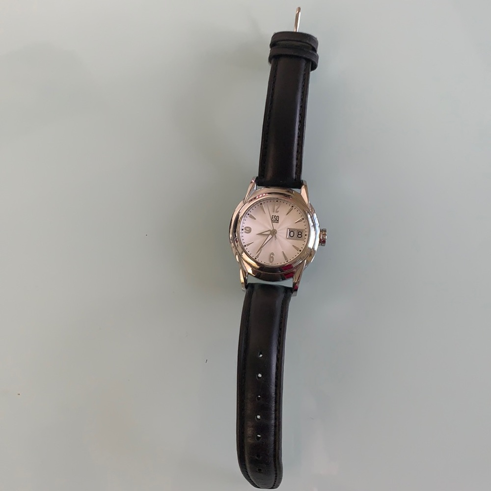ESQ Swiss watch with leather band, like new.